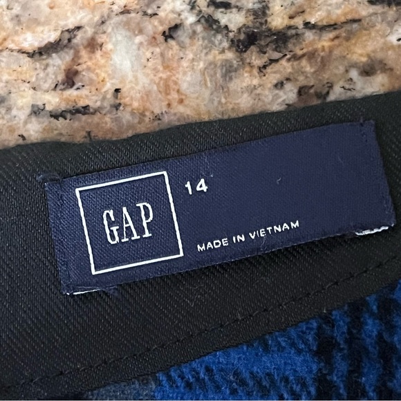 Gap Blue Wool Plaid Mini Skirt 14 Womens Academia Goth Moto Biker Grunge Preppy - Picture 6 of 9